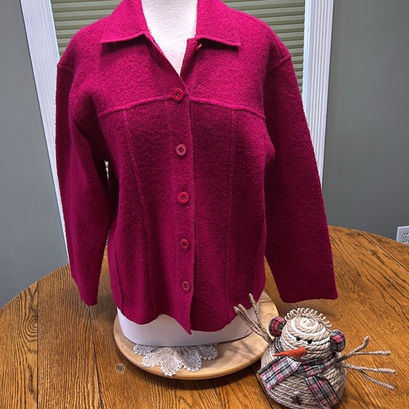 Lisa International boiled wool button front jacket. Size Large. - Picture 1 of 11